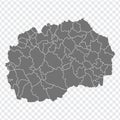 Blank map of North Macedonia. Departments and regions of North Macedonia map. High detailed gray vector map of North Macedonia on